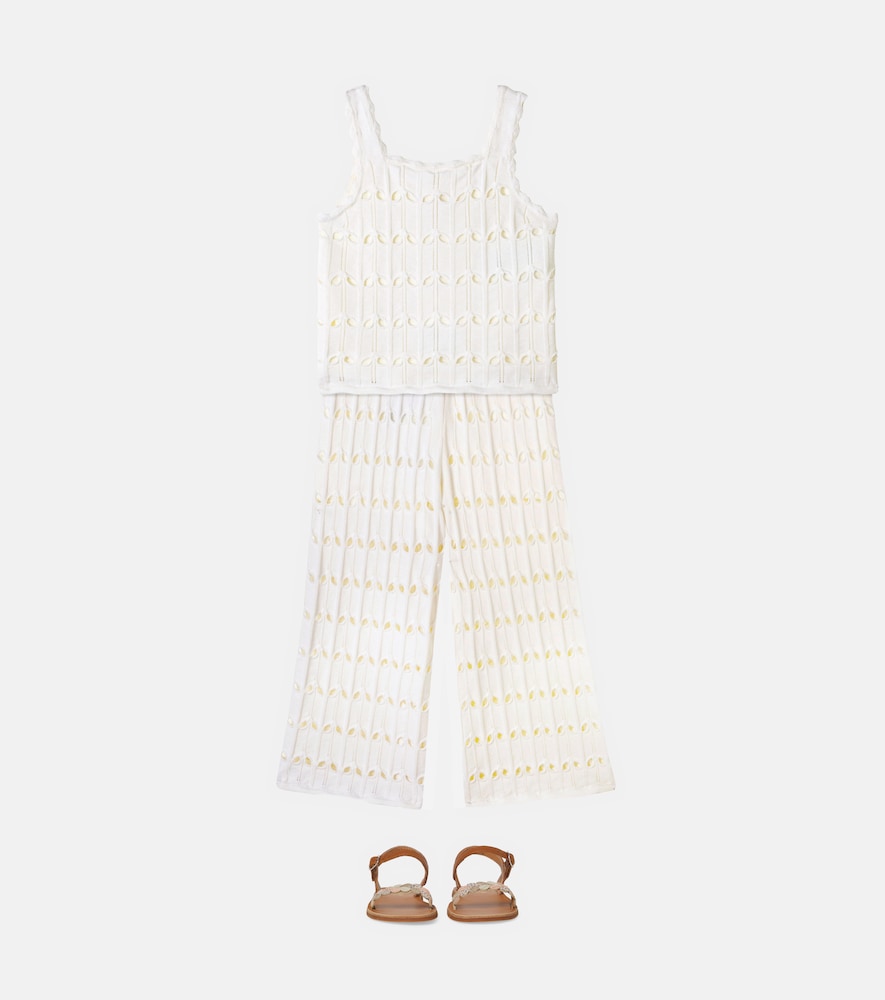 Cutout scalloped wool and cotton tank top