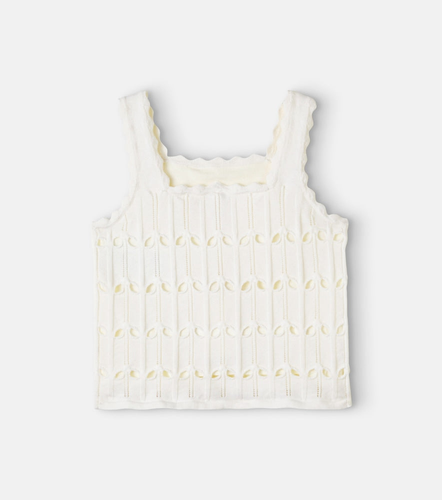 Cutout scalloped wool and cotton tank top