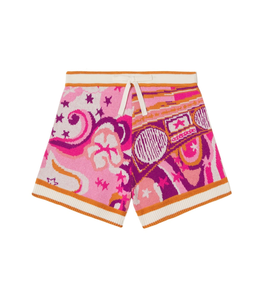 Printed knitted cotton shorts