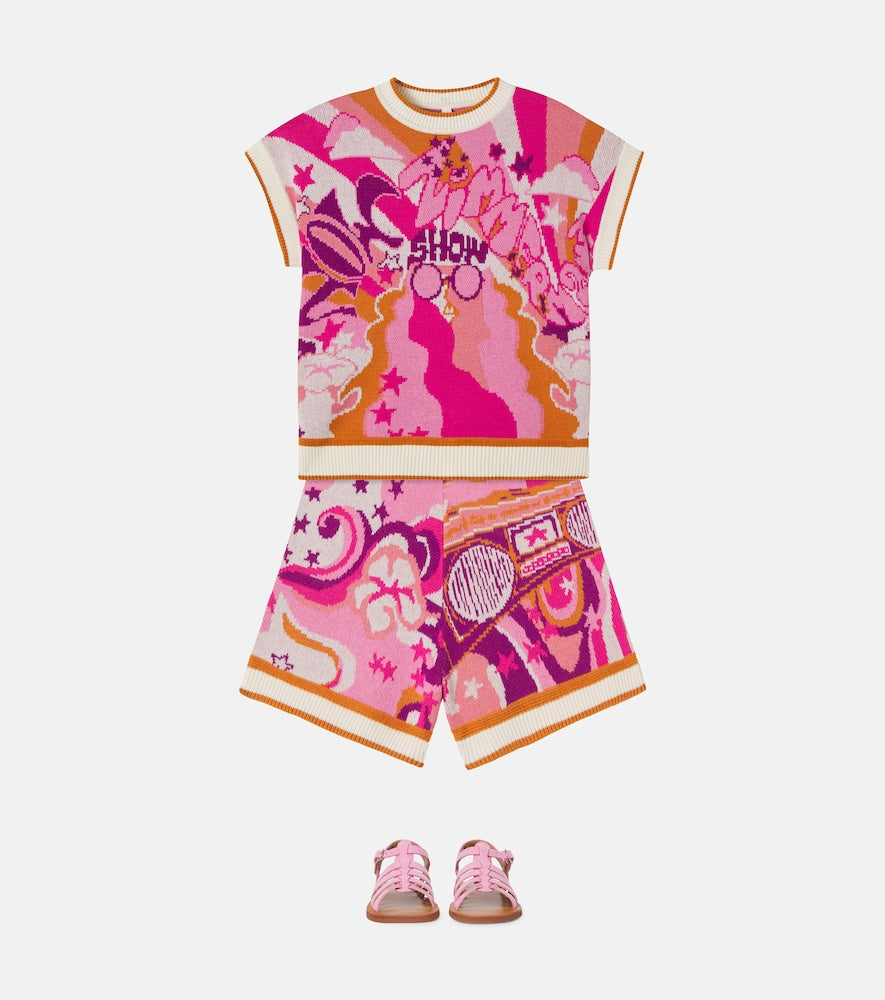 Printed knitted cotton shorts