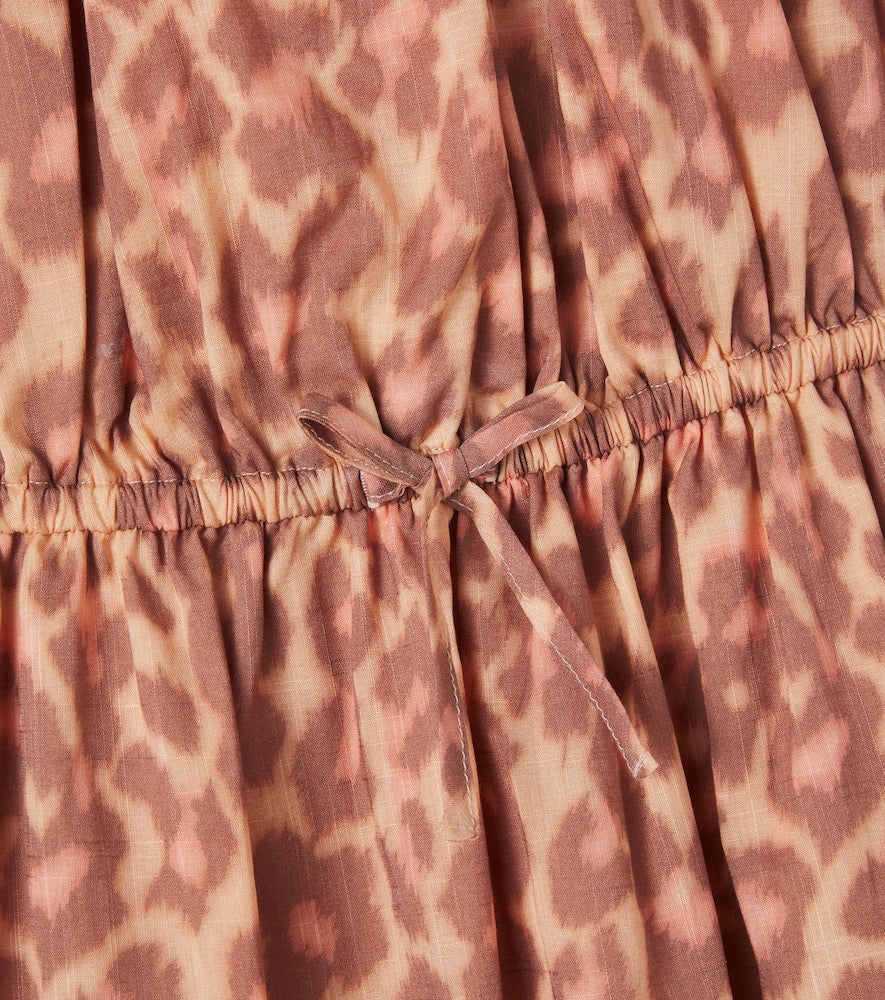 Leopard-print ruffled cotton dress