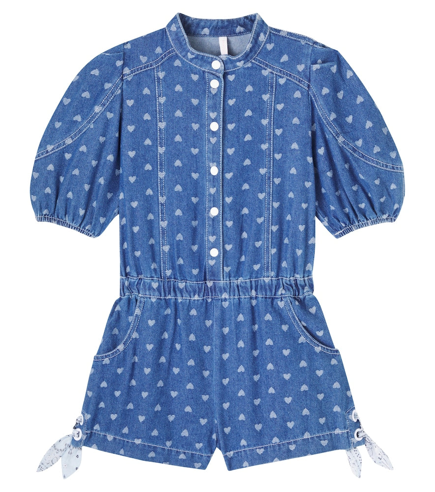 Printed denim playsuit