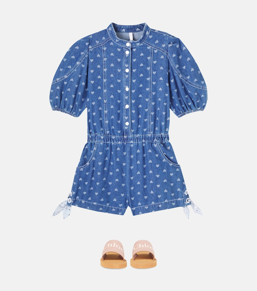 Printed denim playsuit