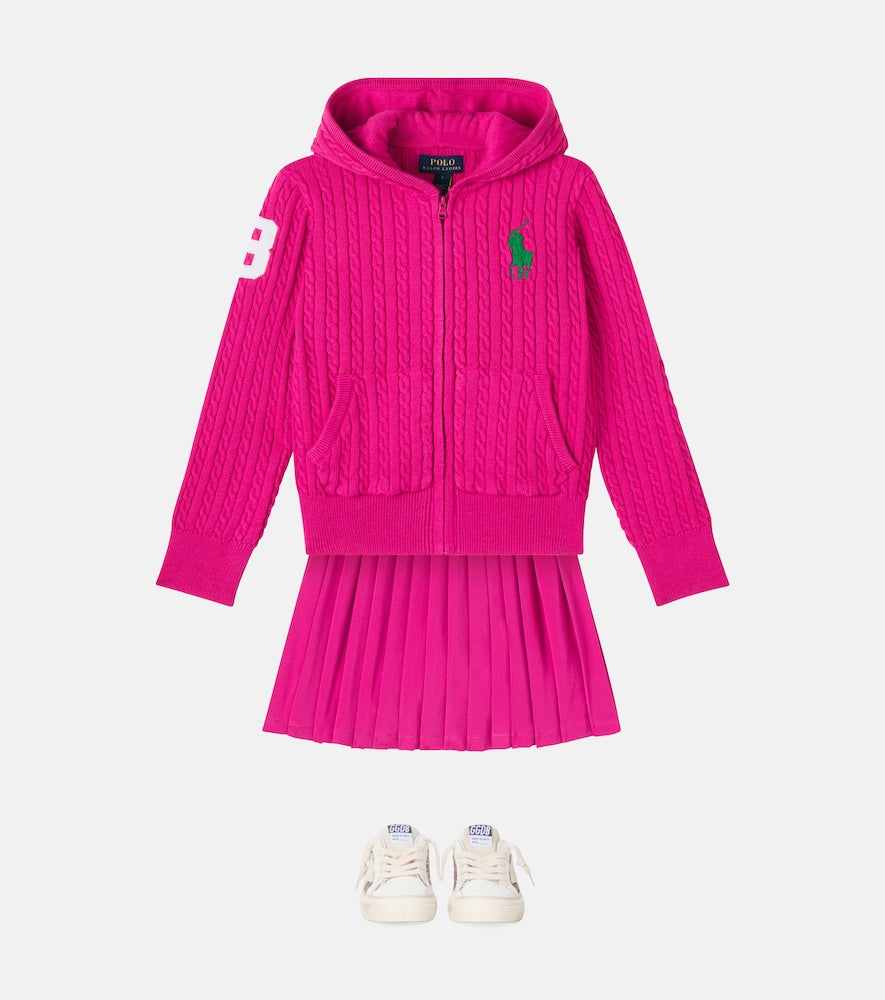 Cable-knit cotton hoodie