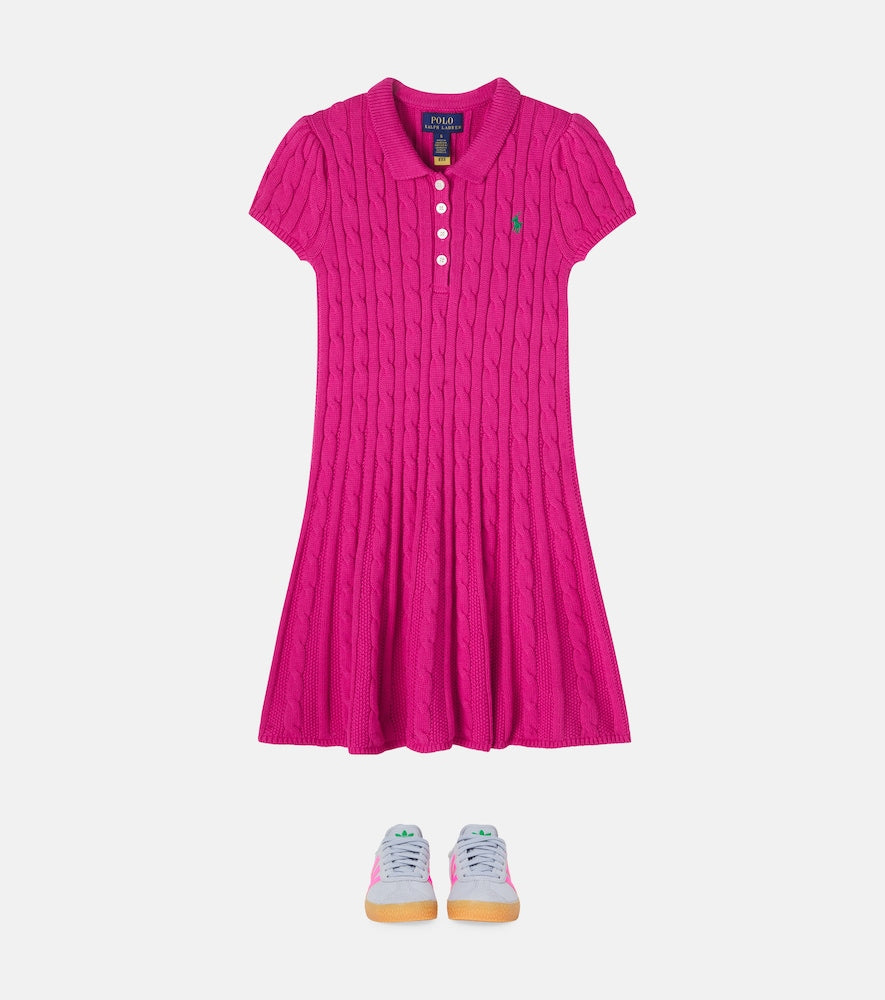 Cable-knit cotton polo dress