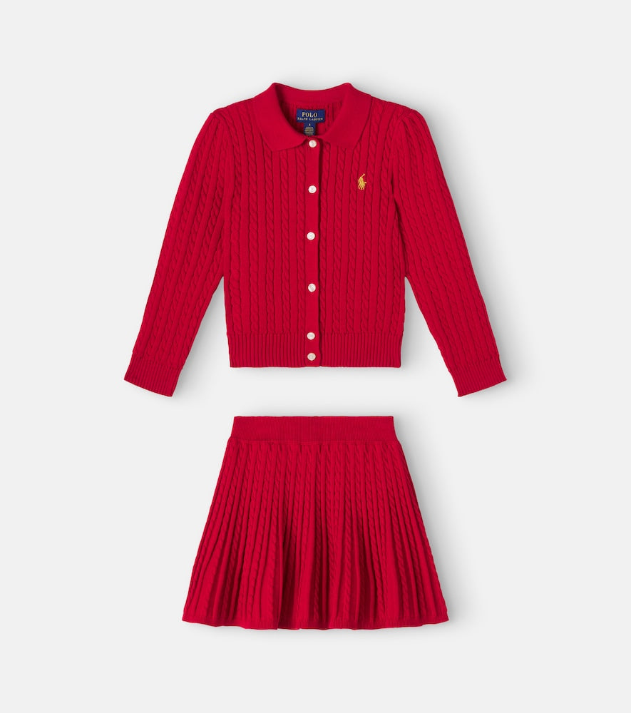 Cable-knit cotton cardigan and skirt set