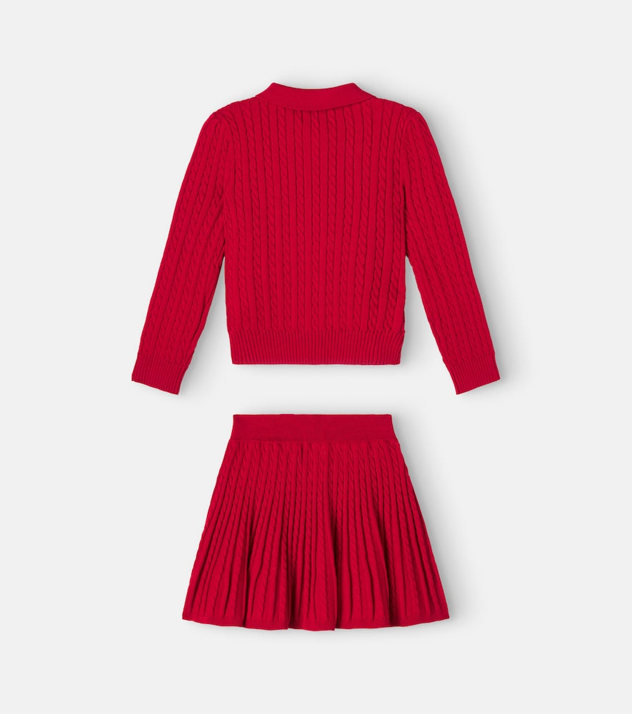 Cable-knit cotton cardigan and skirt set