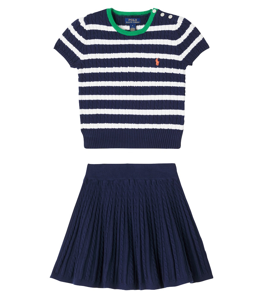 Knitted cotton top and skirt set