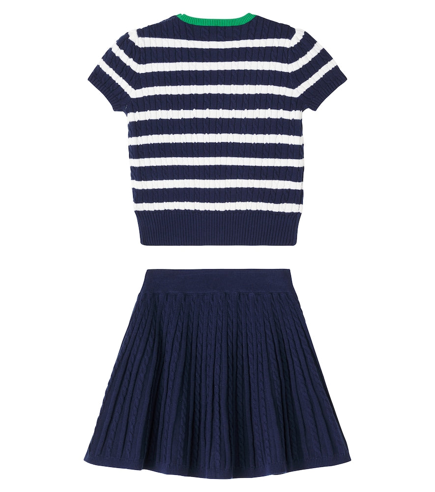 Knitted cotton top and skirt set
