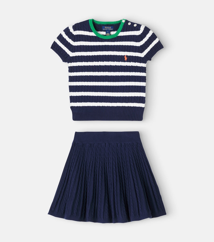 Knitted cotton top and skirt set