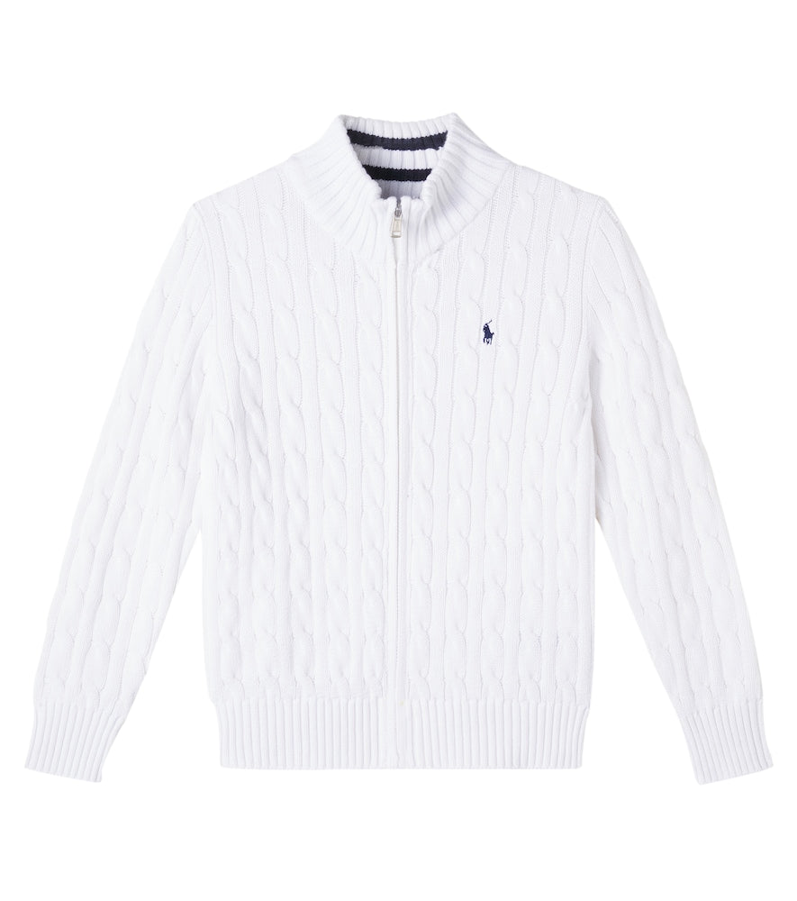 Cable-knit cotton zip-up sweater