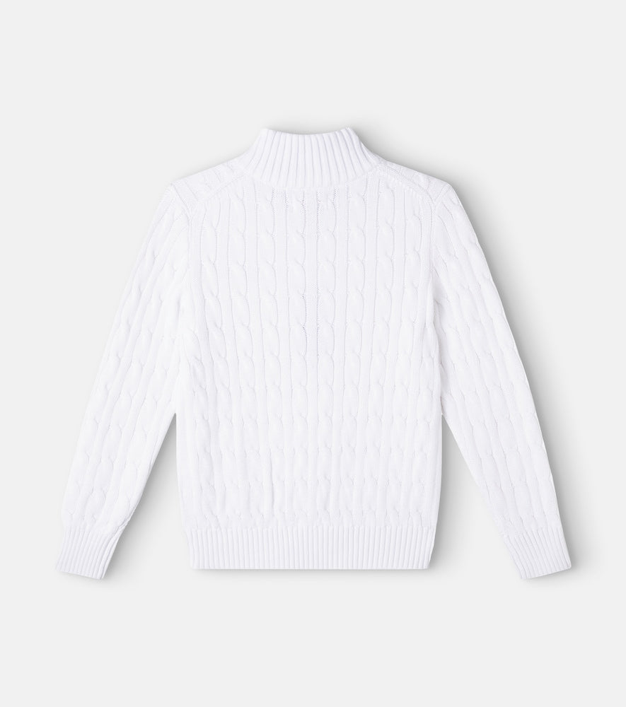 Cable-knit cotton zip-up sweater