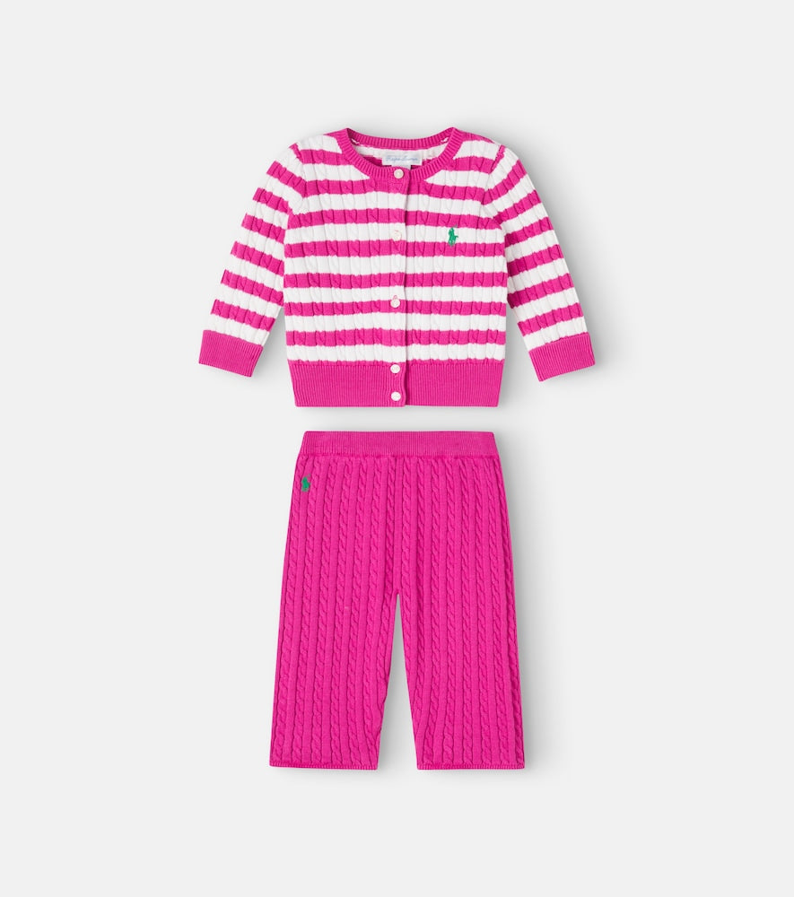 Baby cable-knit cotton cardigan and pants set