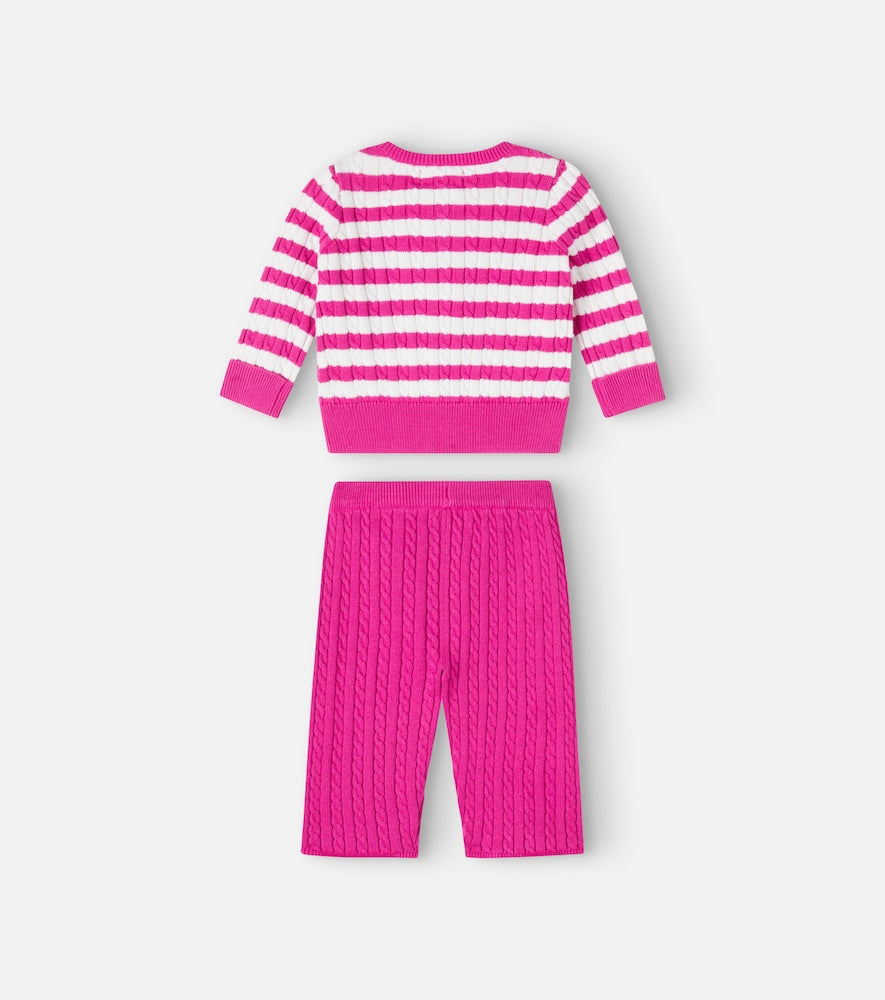 Baby cable-knit cotton cardigan and pants set