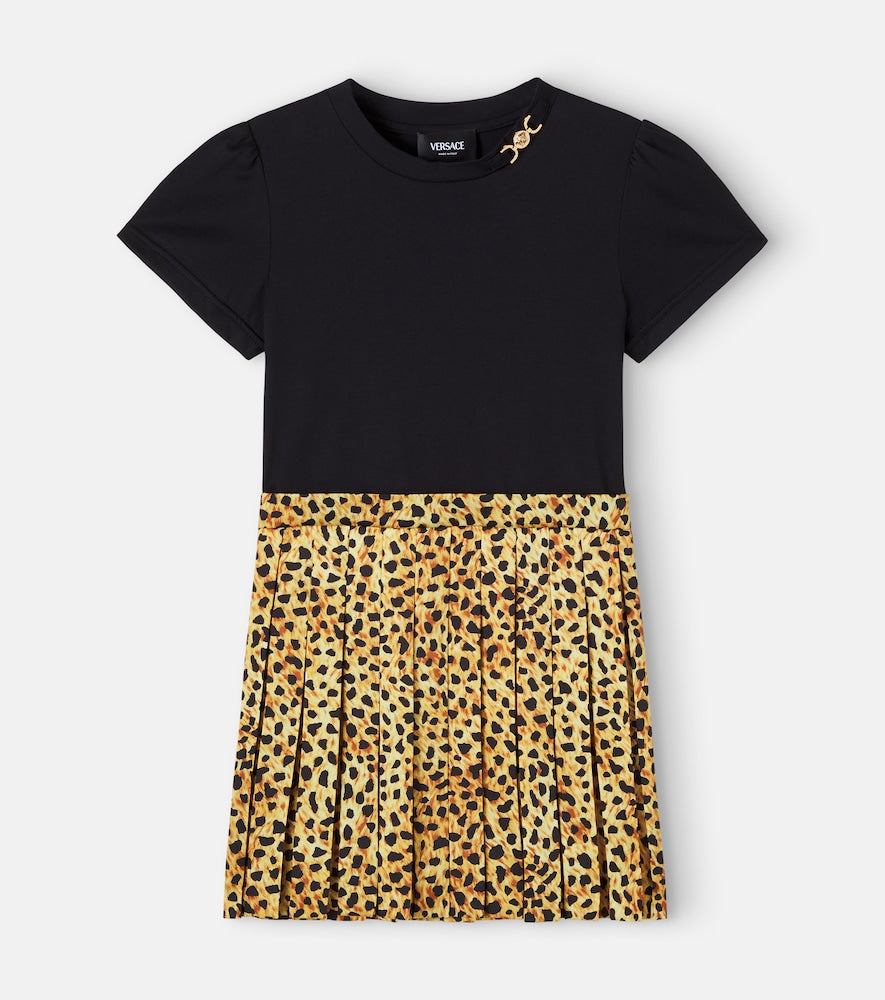 Leopard-print cotton jersey and twill dress