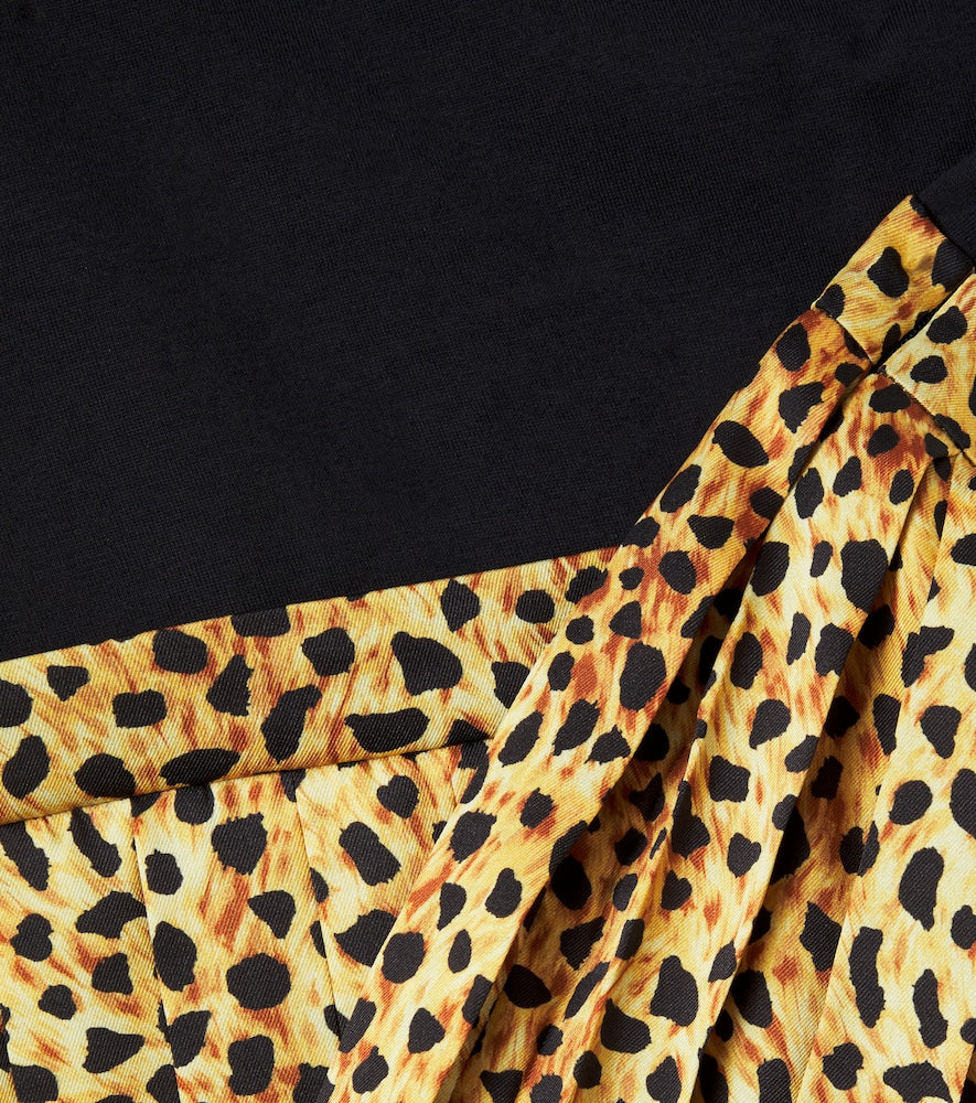 Leopard-print cotton jersey and twill dress