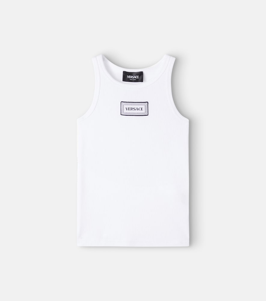 Logo ribbed-knit cotton-blend tank top