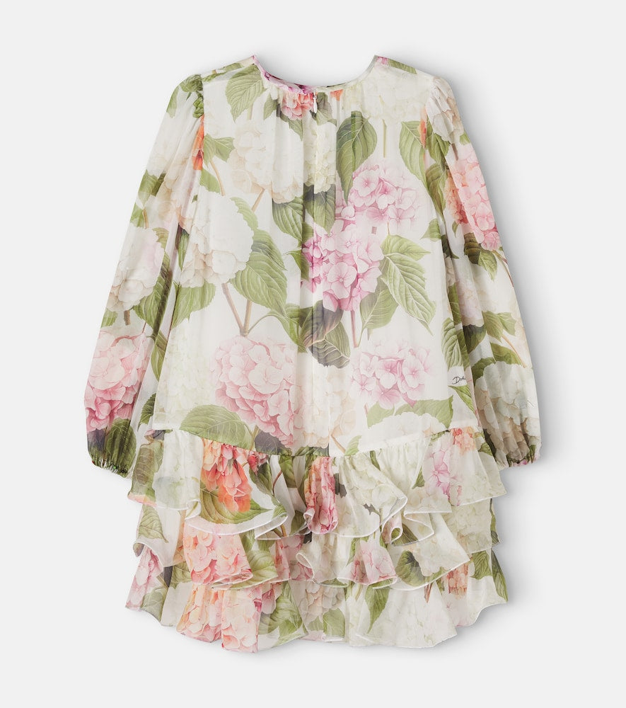 Floral ruffled silk chiffon dress