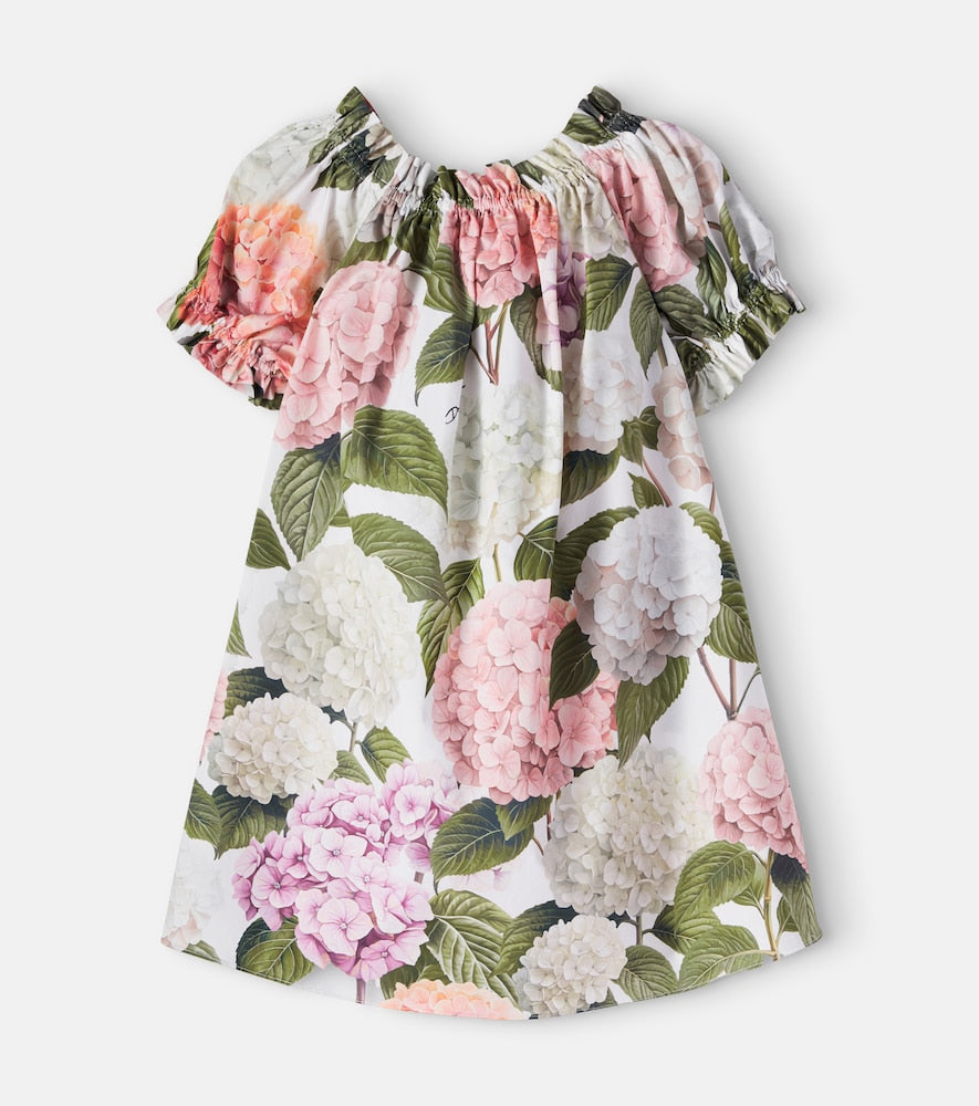 Floral gathered cotton dress