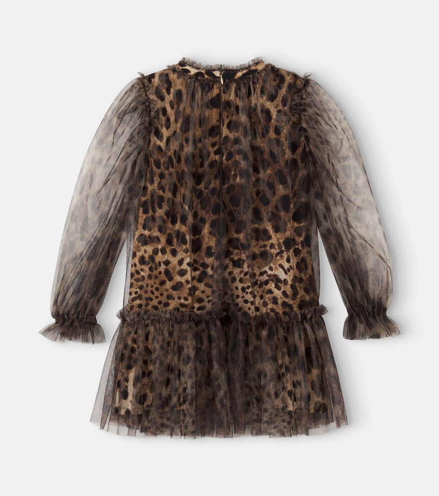 Leopard-print ruffled tulle dress