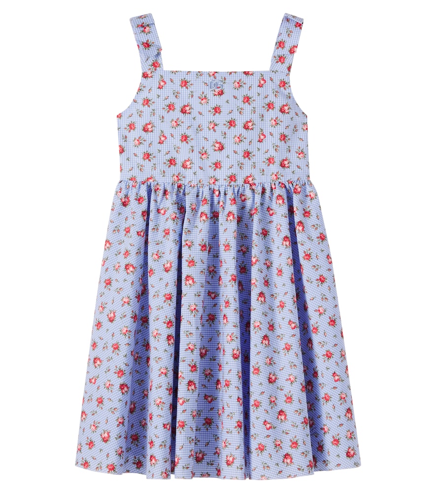 Floral gingham cotton poplin dress