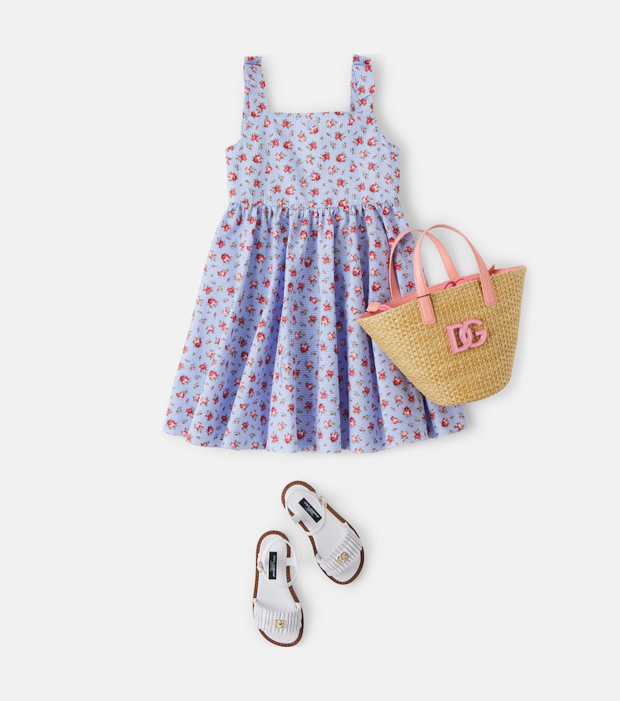 Floral gingham cotton poplin dress