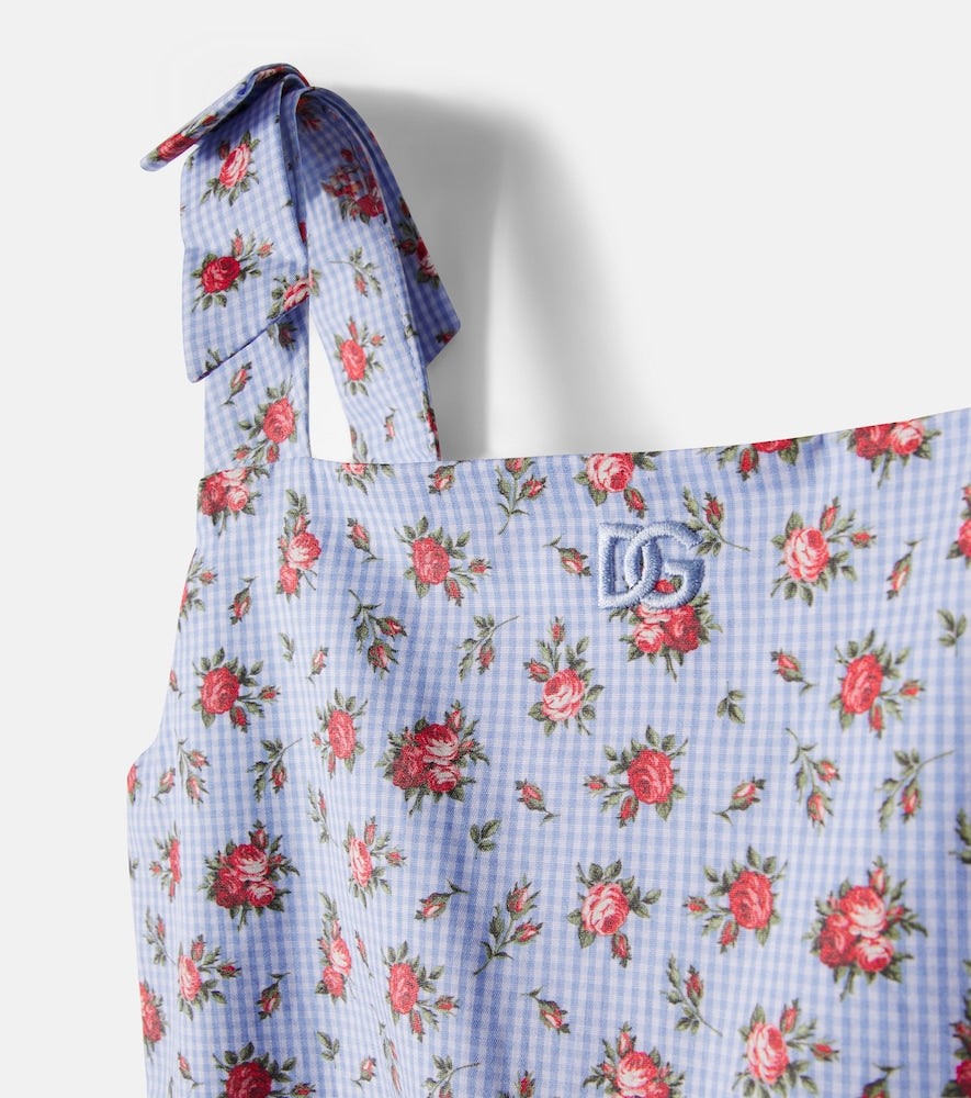 Floral gingham cotton poplin dress