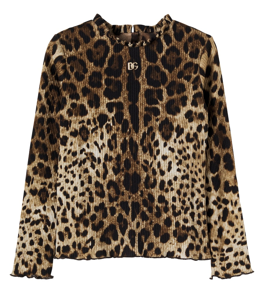 Leopard-print ribbed-knit top