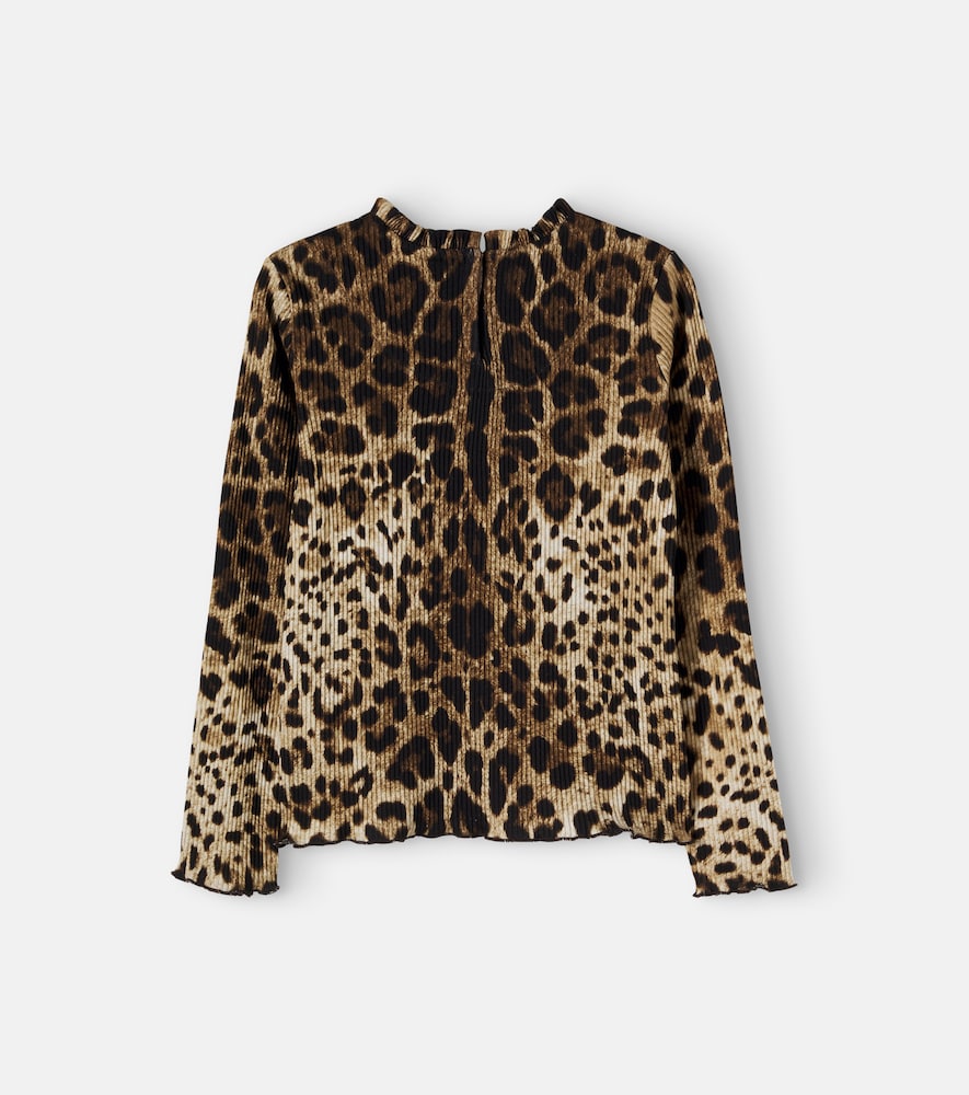 Leopard-print ribbed-knit top