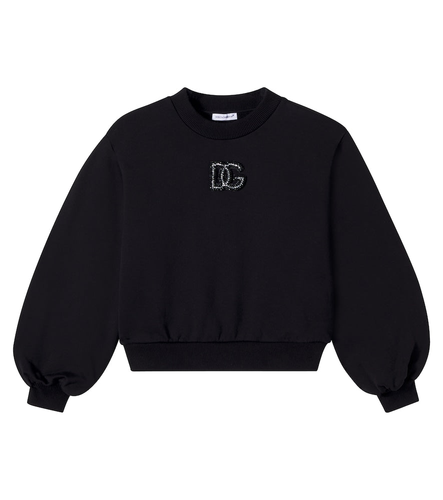 DG puff-sleeve cotton jersey sweatshirt