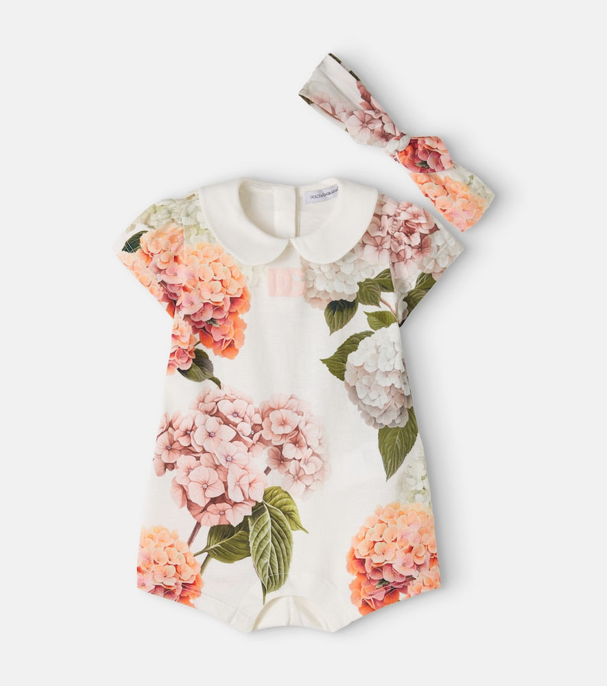 Baby floral cotton bodysuit and headband set