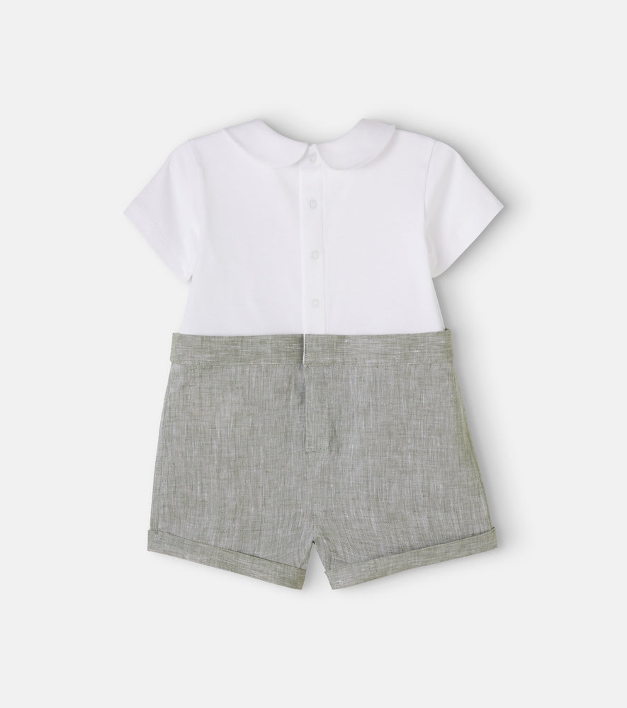 Baby linen and cotton playsuit