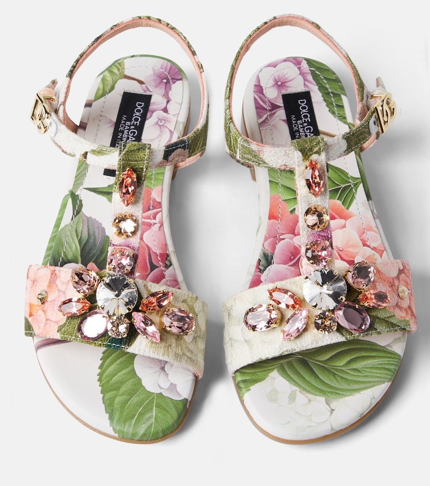 Crystal-embellished floral sandals