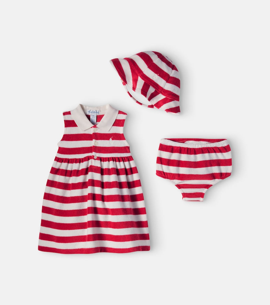 Baby cotton-blend dress, hat, and bloomers set