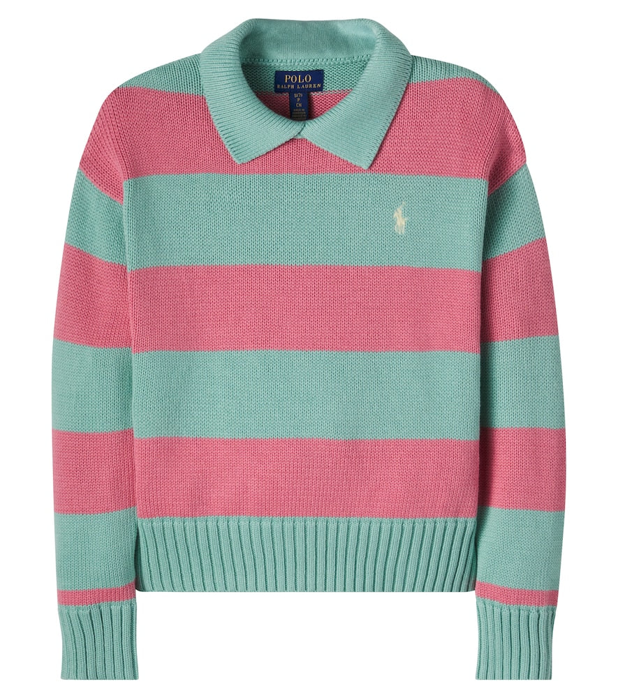 Striped cotton polo sweater