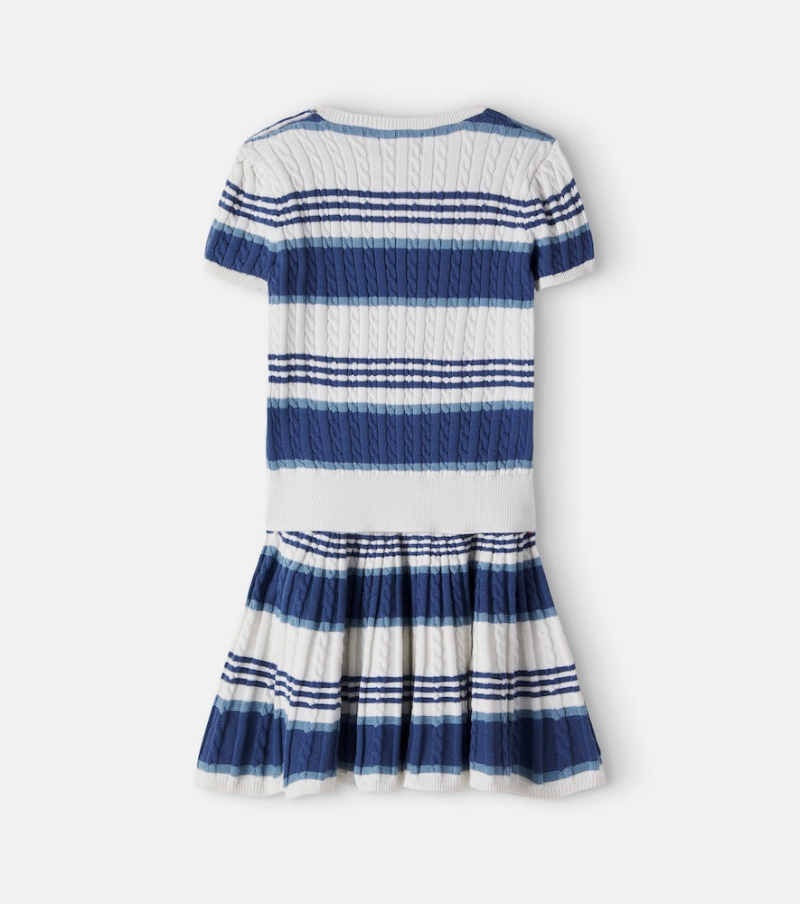 Cable-knit striped cotton sweater and skirt set