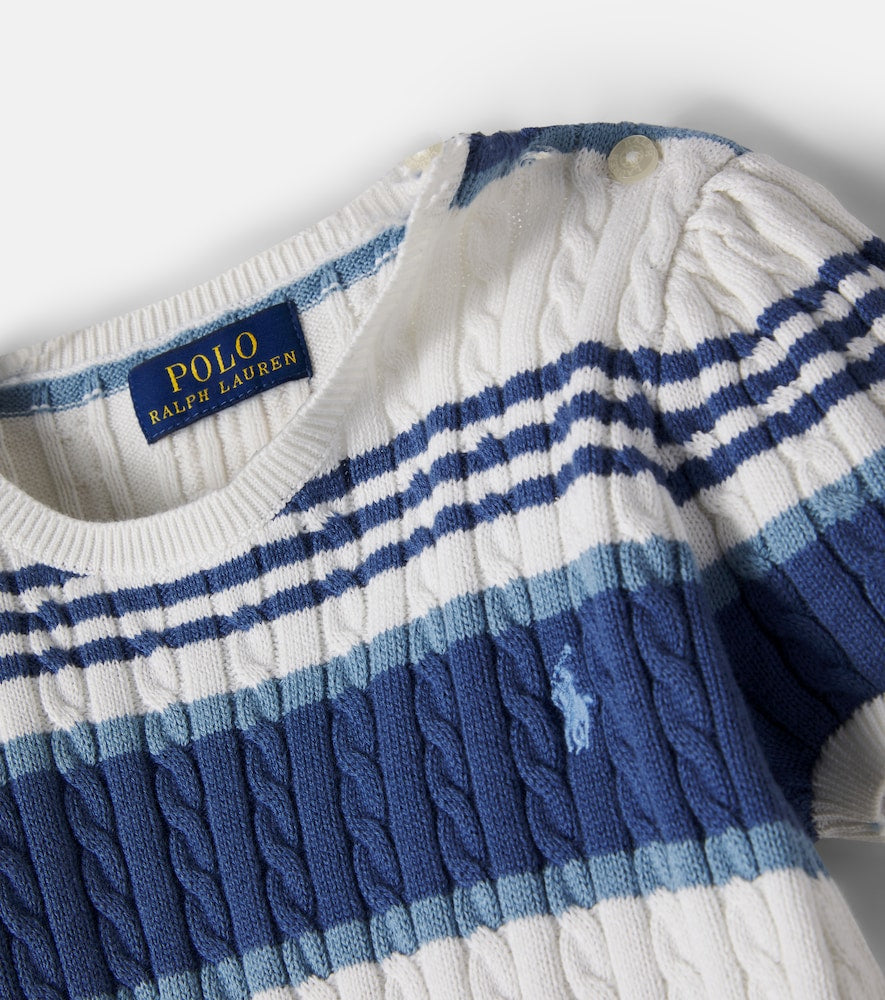 Cable-knit striped cotton sweater and skirt set