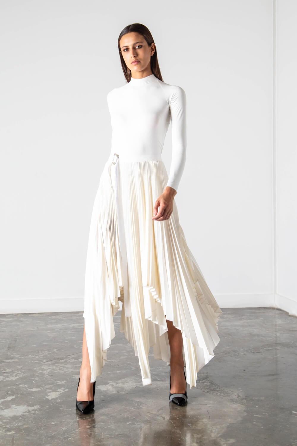 ASYMMETRIC PLEATED WRAP SKIRT
