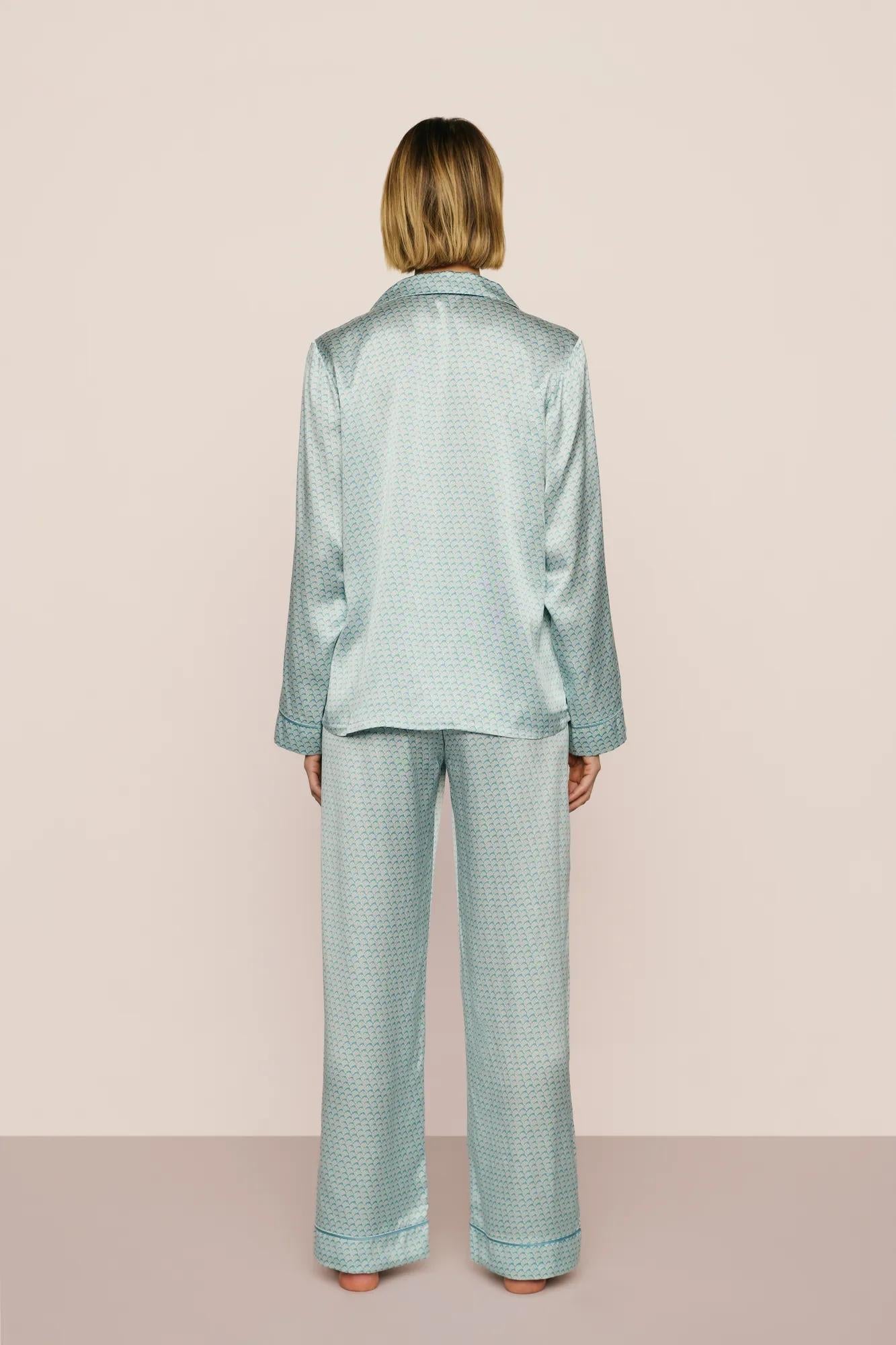 Inez Washable Silk Printed Long PJ Set