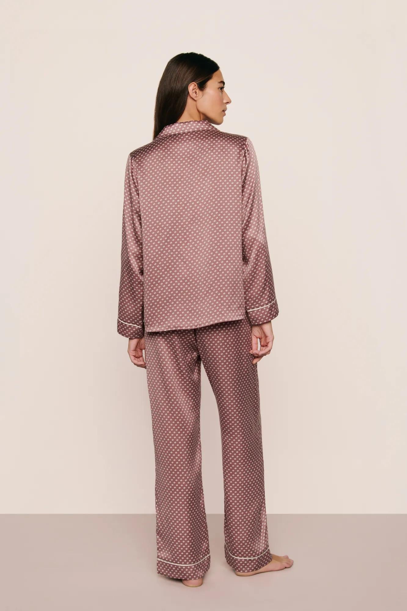 Inez Washable Silk Printed Long PJ Set