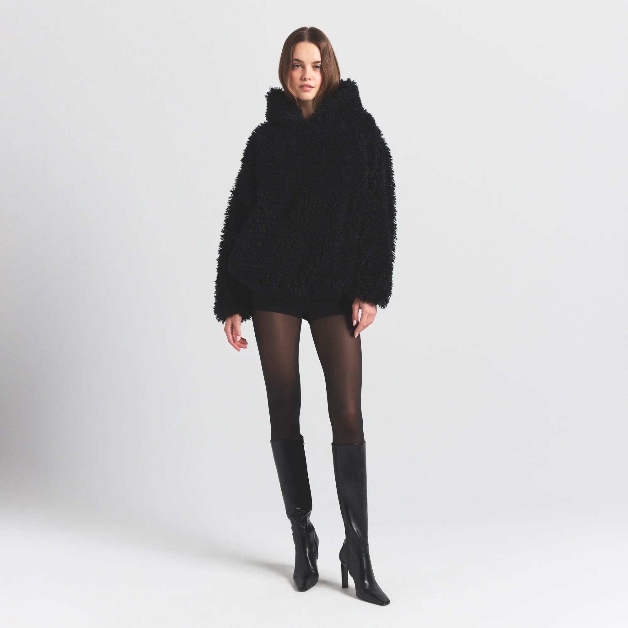FAUX FUR HOODIE | ONYX