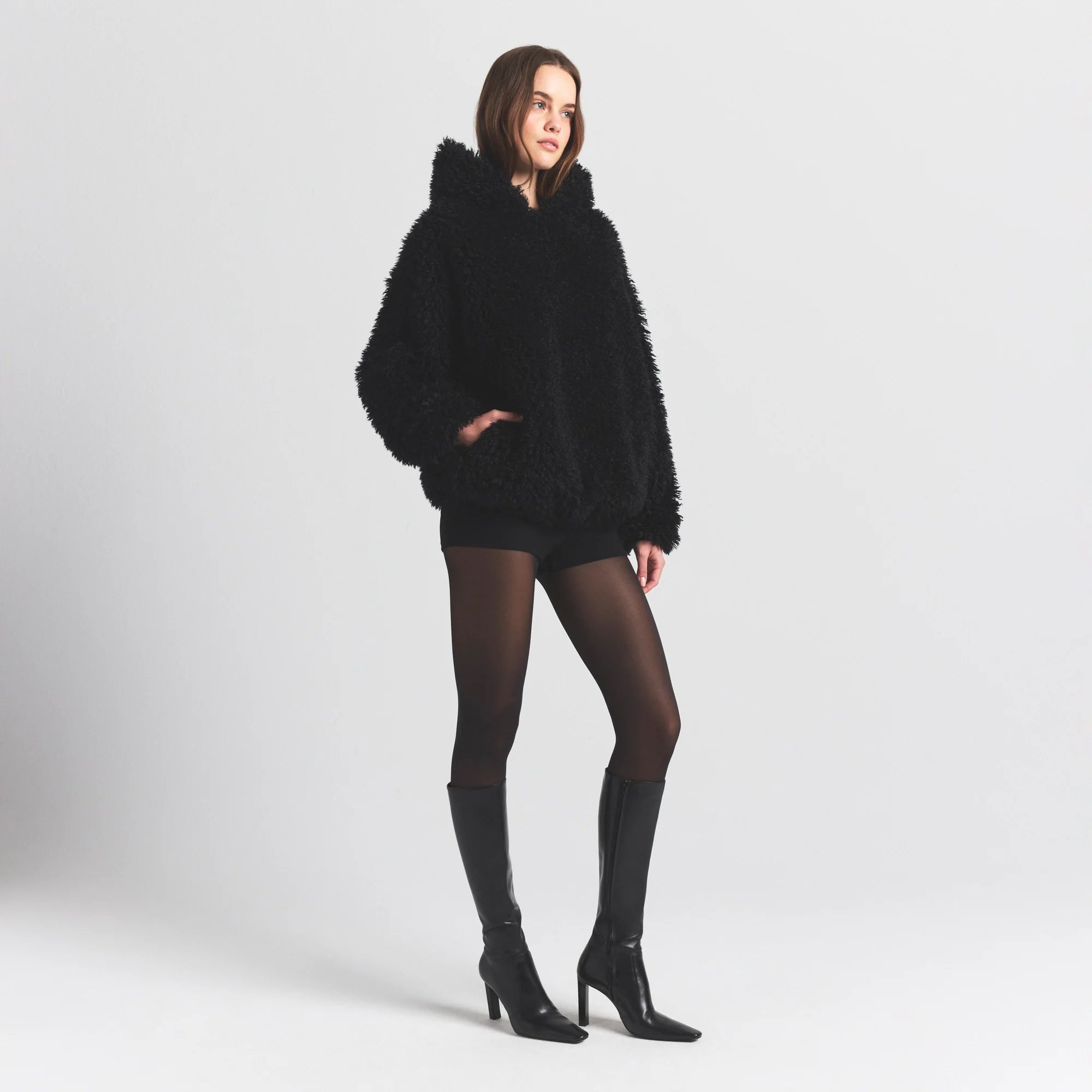 FAUX FUR HOODIE | ONYX