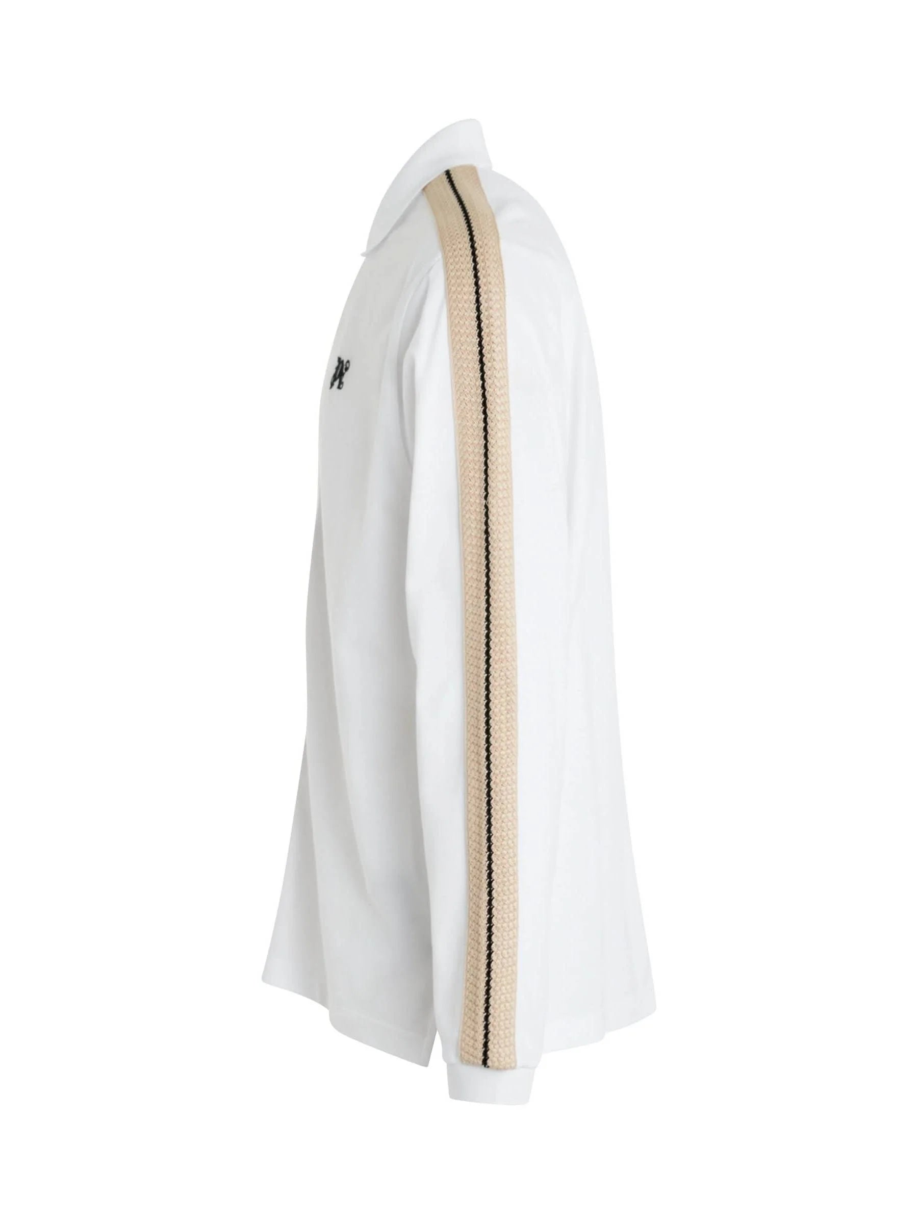 Monogram Track Long Sleeve Polo in Off White