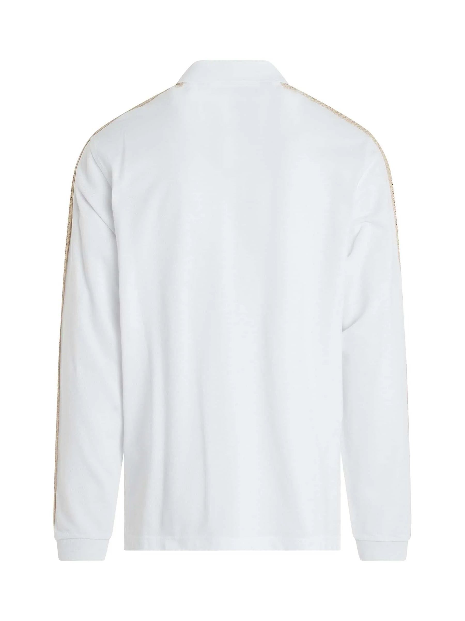 Monogram Track Long Sleeve Polo in Off White
