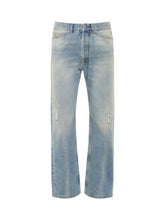 Monogram Embroidered Loose 5 Pockets Denim Jeans in Light Blue