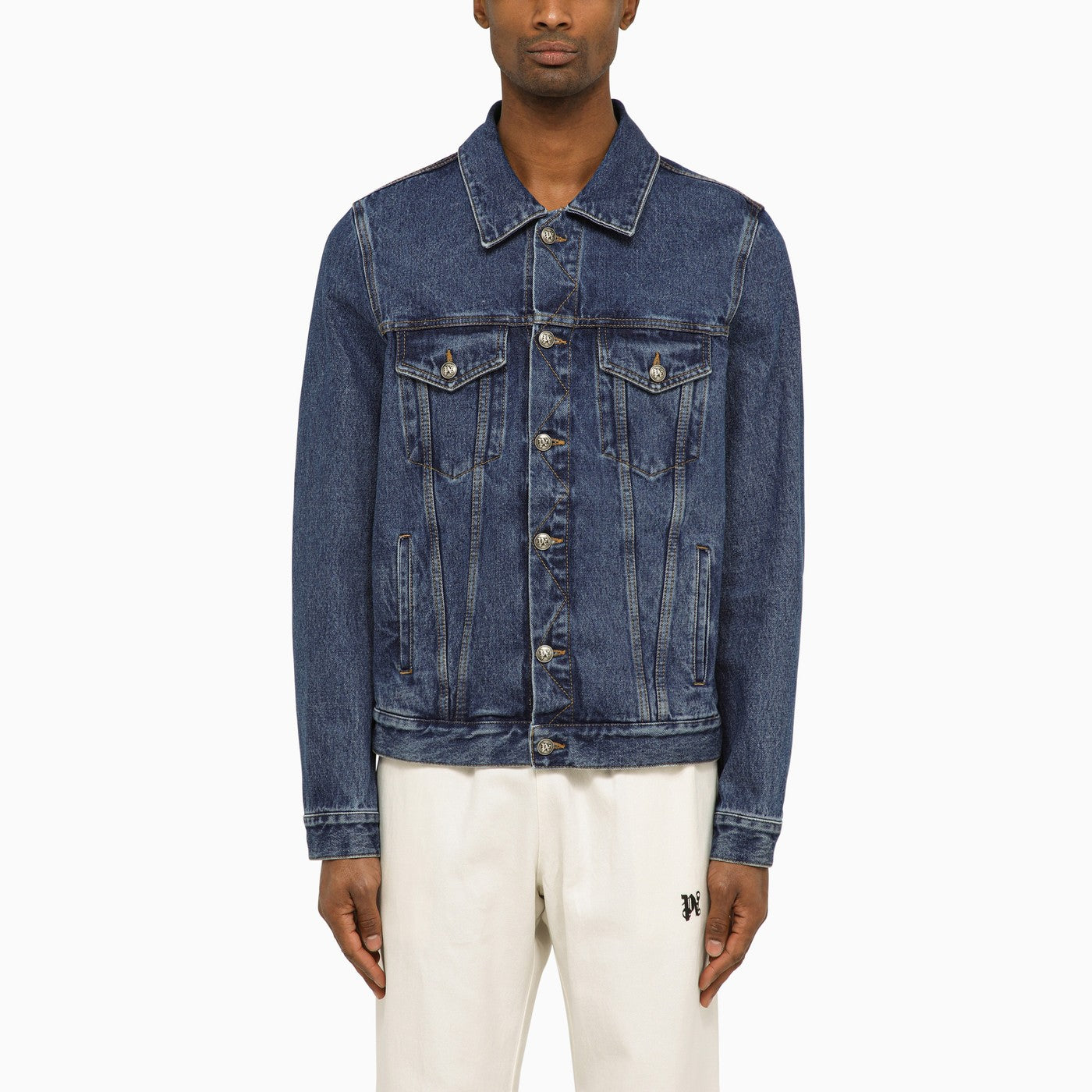 Palm Angels Blue Denim Jacket With Monogram