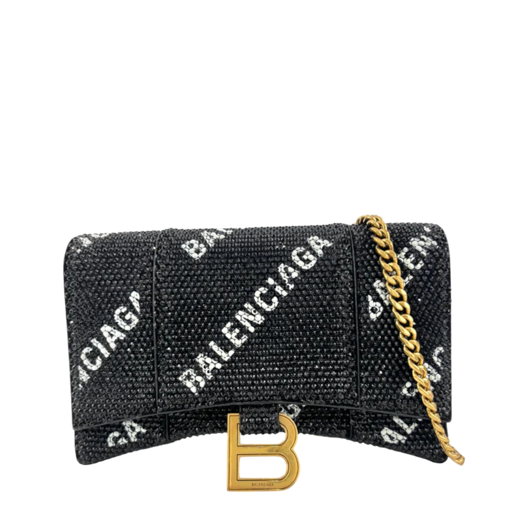 Balenciaga Hourglass Wallet On Chain Black Suede