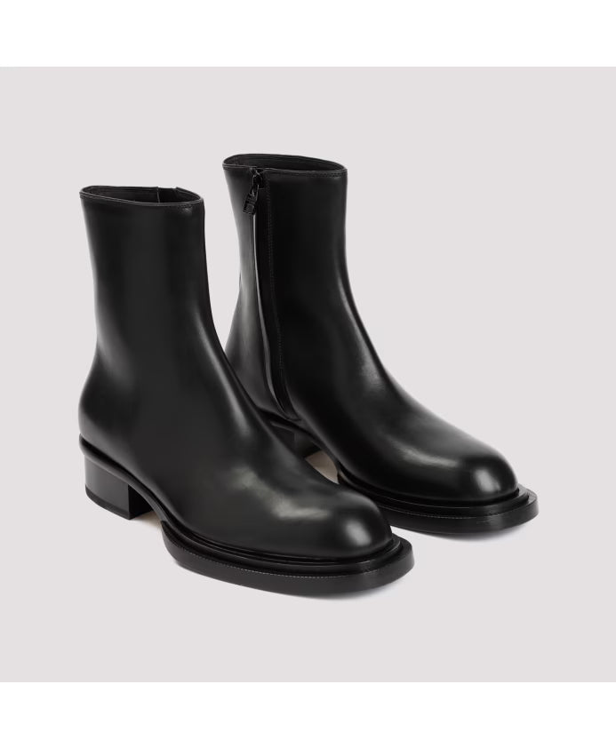 Black Ankle Boots Round Toe Zipper