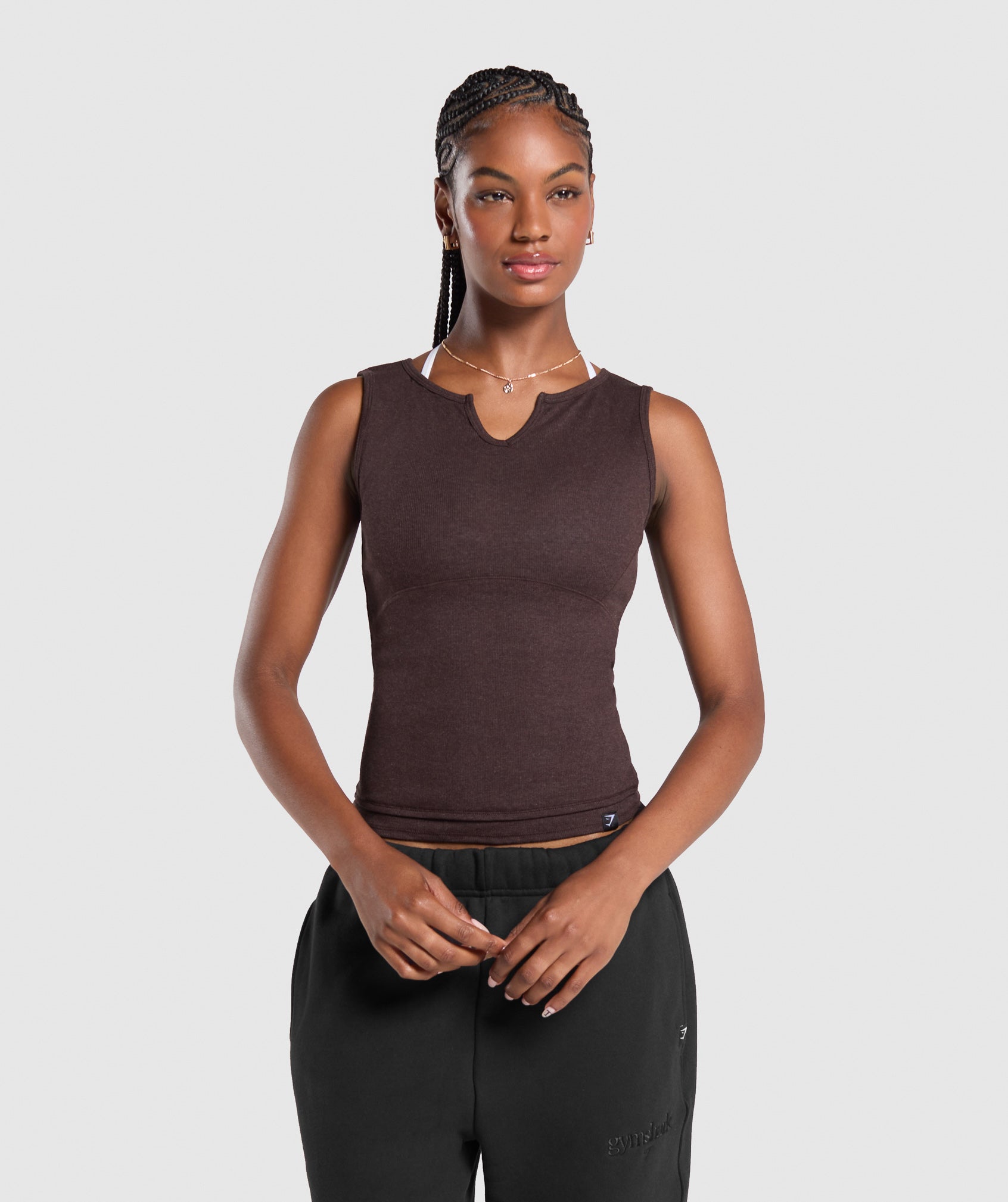 Gymshark Rest Day Rib Top - Brown Marl