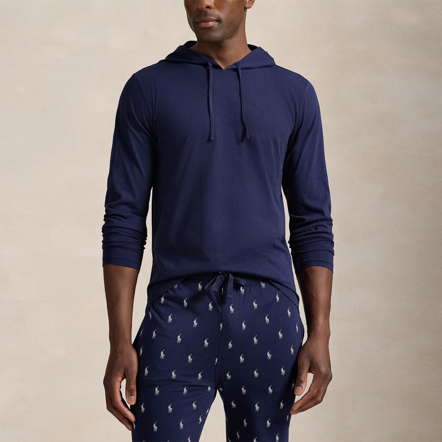 Ralph Lauren Long Sleeved Hooded T Shirt Navy
